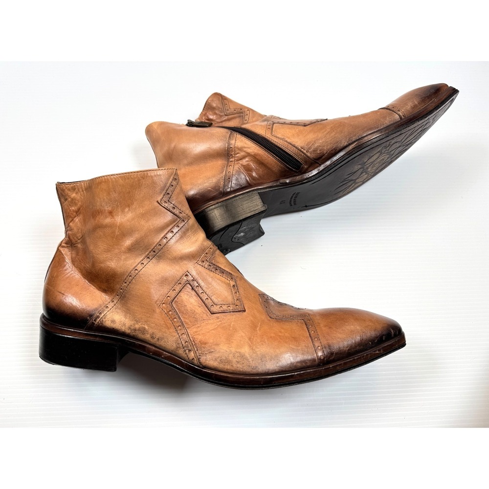 Jo Ghost Ankle Boots Mens‎ 46 EUC Zip Closure Burnished Leather Square Toe RARE
